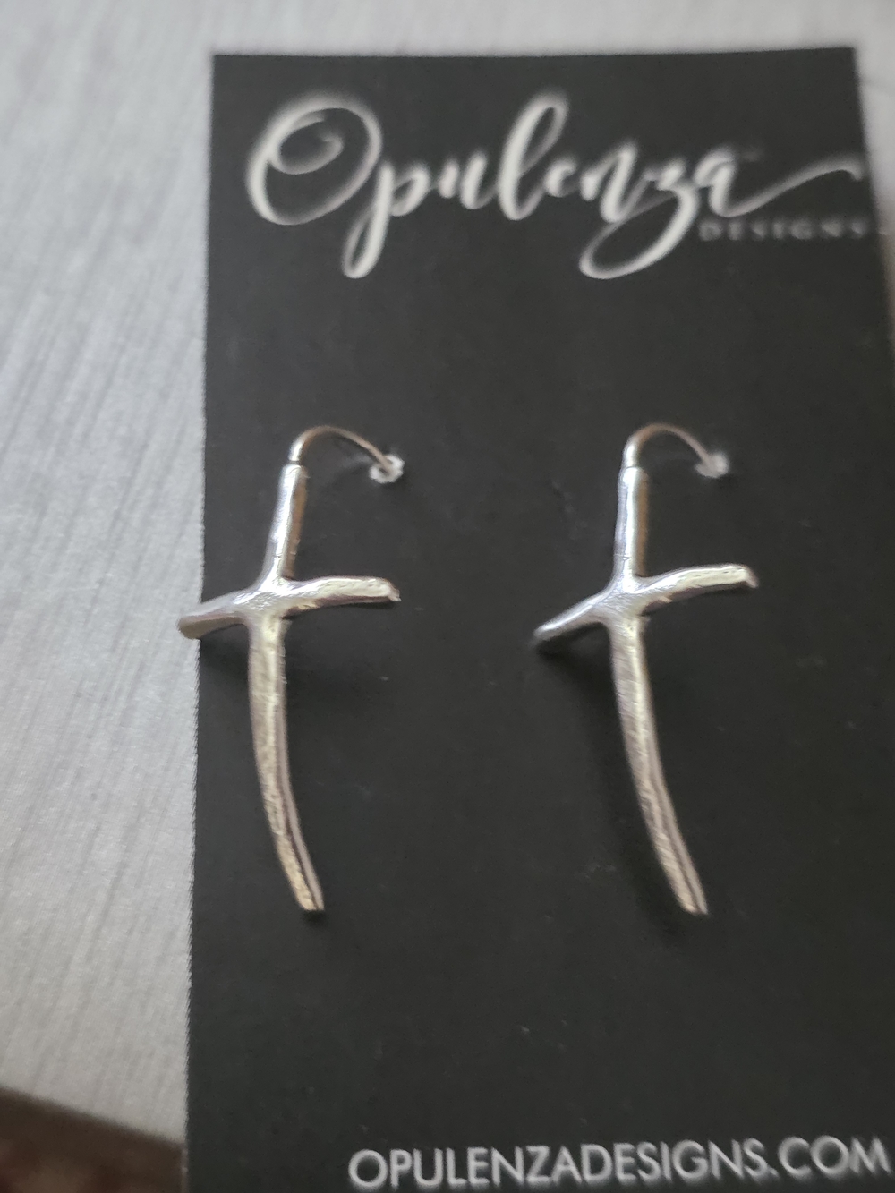 Opulenza Silver Cross Dangle Earrings